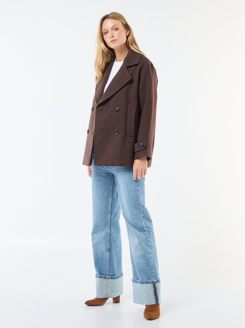 Cappotto corto effetto lana Marrone - Kiabi