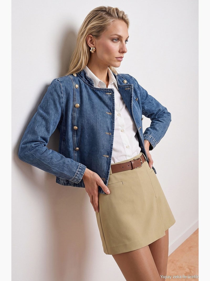Cappotto corto imbottito con colletto da camicia e bottoni dilvin Blu zaffiro - Kiabi