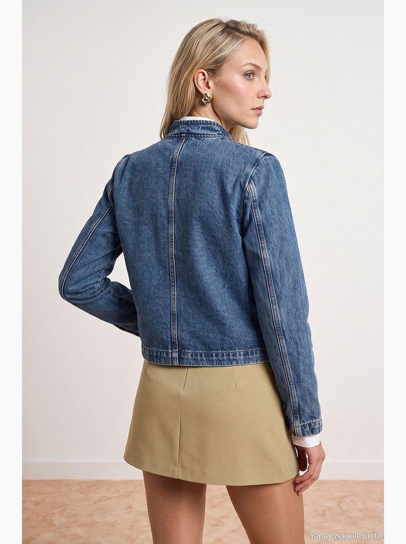 Cappotto corto imbottito con colletto da camicia e bottoni dilvin Blu zaffiro - Kiabi