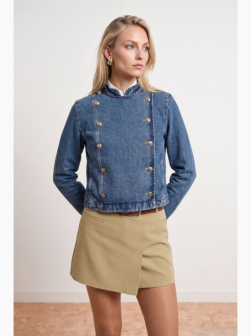 Cappotto corto imbottito con colletto da camicia e bottoni dilvin Blu zaffiro - Kiabi
