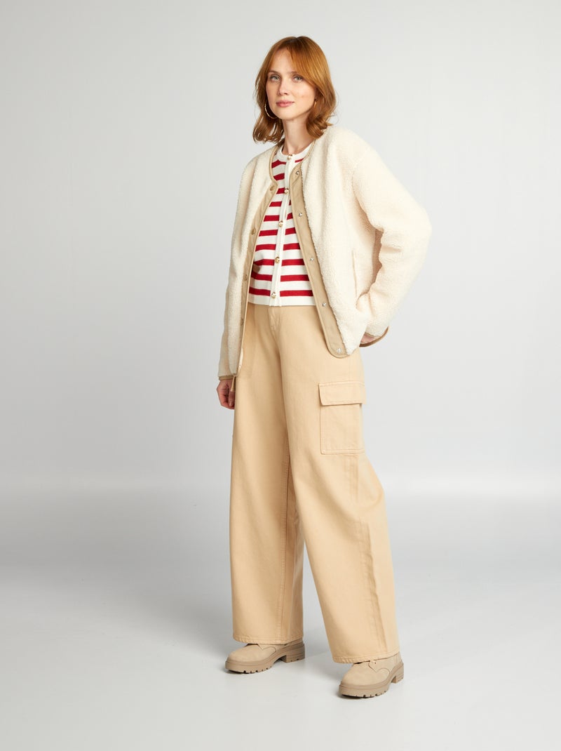 Cappotto corto in due materiali effetto montone BEIGE - Kiabi