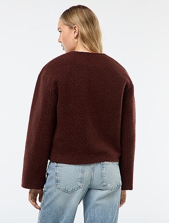 Cappotto corto in finto tessuto effetto lana con sciarpa removibile