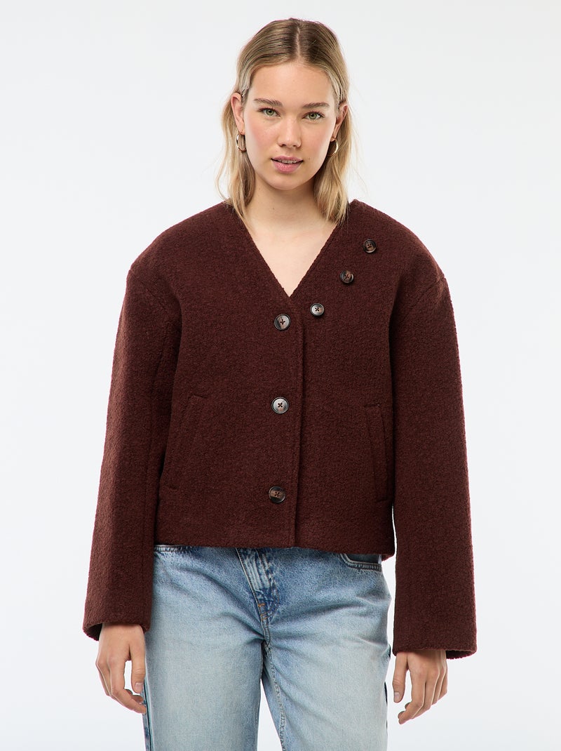 Cappotto corto in finto tessuto effetto lana con sciarpa removibile Marrone - Kiabi