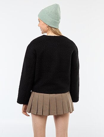Cappotto corto in finto tessuto effetto lana con sciarpa removibile