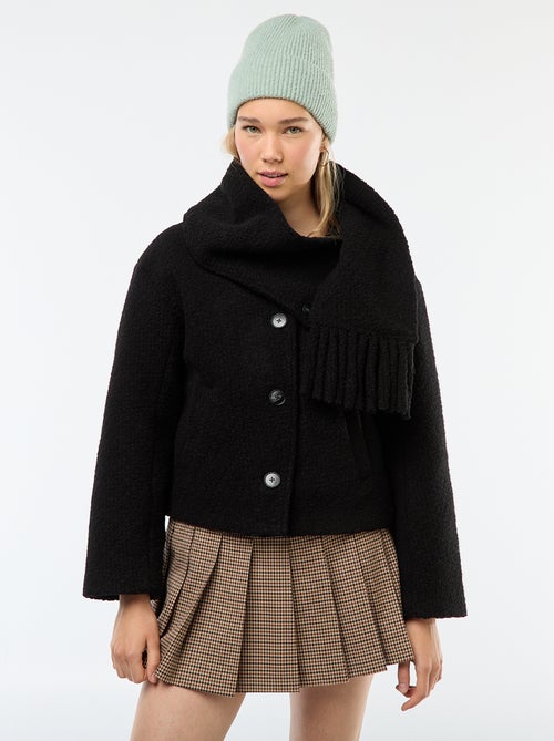 Cappotto corto in finto tessuto effetto lana con sciarpa removibile - Kiabi