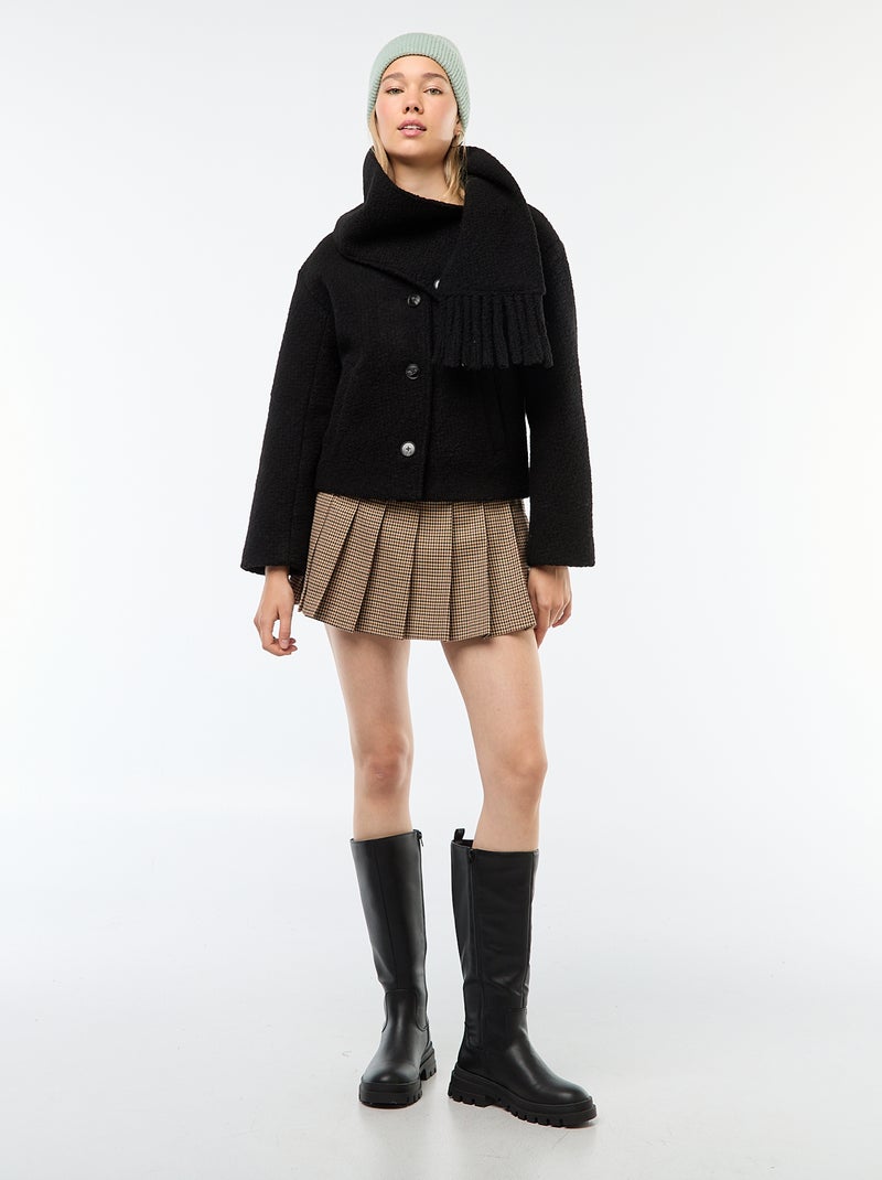 Cappotto corto in finto tessuto effetto lana con sciarpa removibile Nero - Kiabi