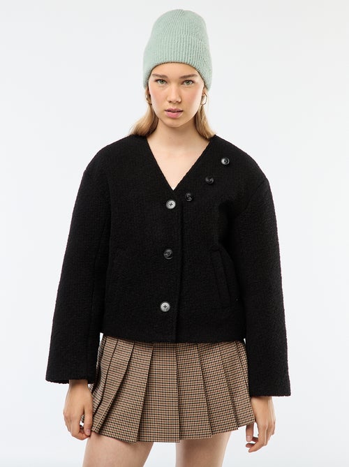 Cappotto corto in finto tessuto effetto lana con sciarpa removibile - Kiabi