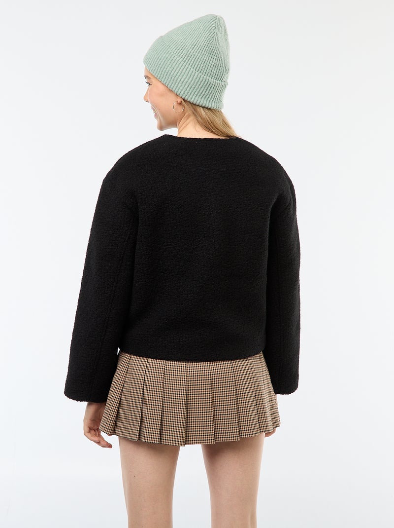 Cappotto corto in finto tessuto effetto lana con sciarpa removibile Nero - Kiabi