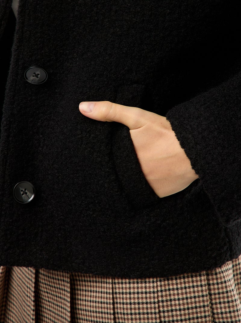 Cappotto corto in finto tessuto effetto lana con sciarpa removibile Nero - Kiabi