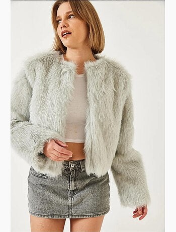 Cappotto crop boxy in pelliccia sintetica lucci