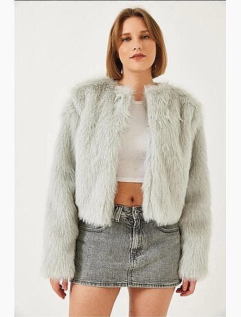 Cappotto crop boxy in pelliccia sintetica lucci