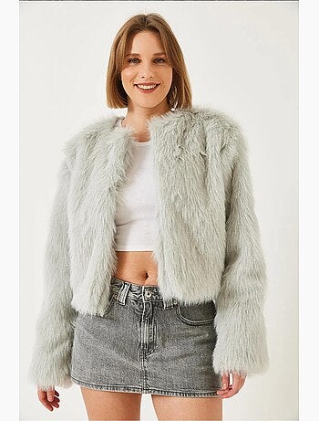 Cappotto crop boxy in pelliccia sintetica lucci
