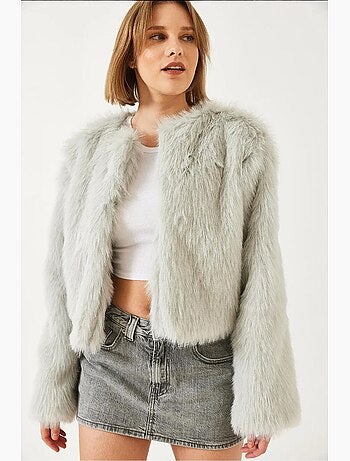 Cappotto crop boxy in pelliccia sintetica lucci
