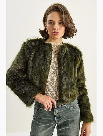 Cappotto crop boxy in pelliccia sintetica lucci