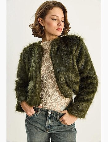 Cappotto crop boxy in pelliccia sintetica lucci