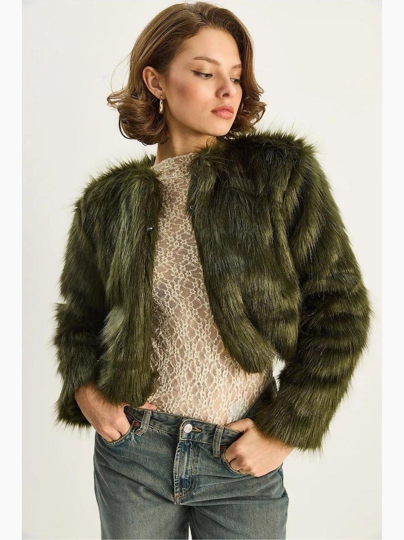 Cappotto crop boxy in pelliccia sintetica lucci Verde smeraldo - Kiabi