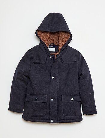 Cappotto effetto lana con cappuccio e fodera calda