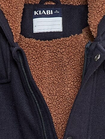 Cappotto effetto lana con cappuccio e fodera calda
