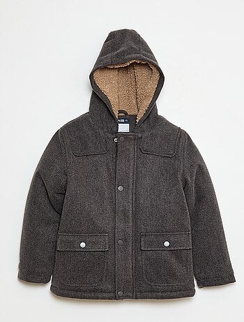 Cappotto effetto lana con cappuccio e fodera calda