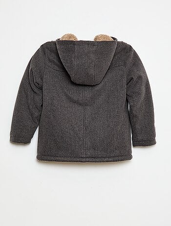 Cappotto effetto lana con cappuccio e fodera calda