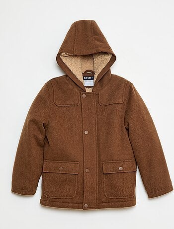 Cappotto effetto lana con cappuccio e fodera calda
