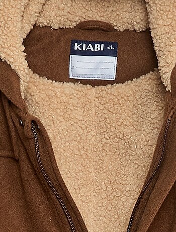 Cappotto effetto lana con cappuccio e fodera calda
