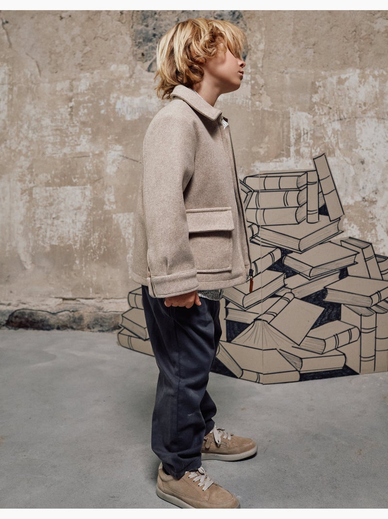 Cappotto effetto lana con zip e tasche con patta 'b&s' Beige chiaro - Kiabi