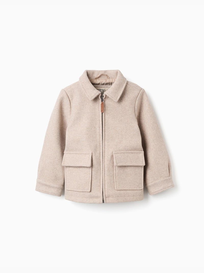 Cappotto effetto lana con zip e tasche con patta 'b&s' Beige chiaro - Kiabi