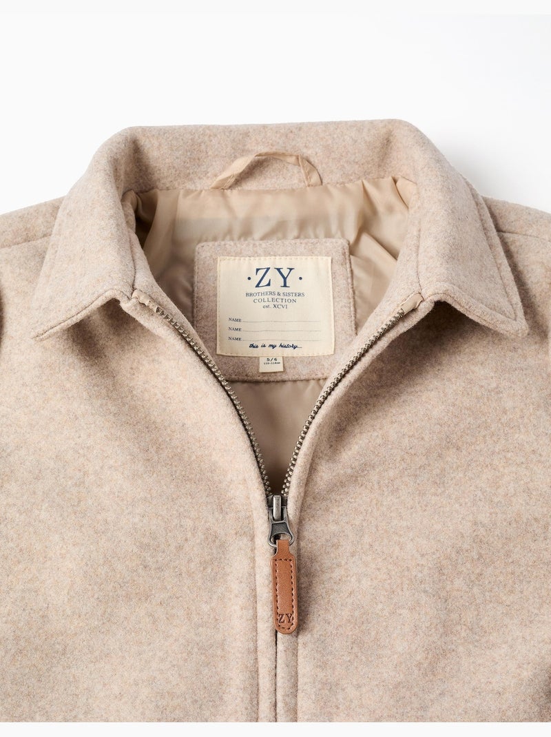 Cappotto effetto lana con zip e tasche con patta 'b&s' Beige chiaro - Kiabi