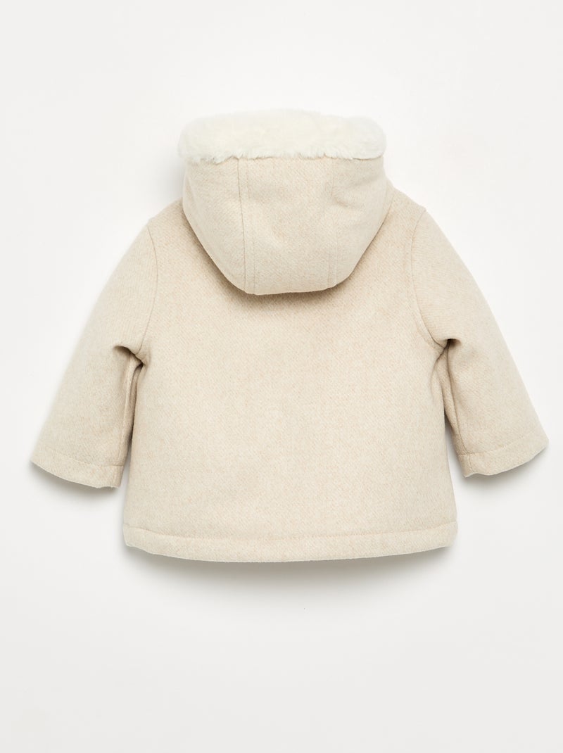 Cappotto effetto lana foderato in pelliccia sintetica Beige - Kiabi