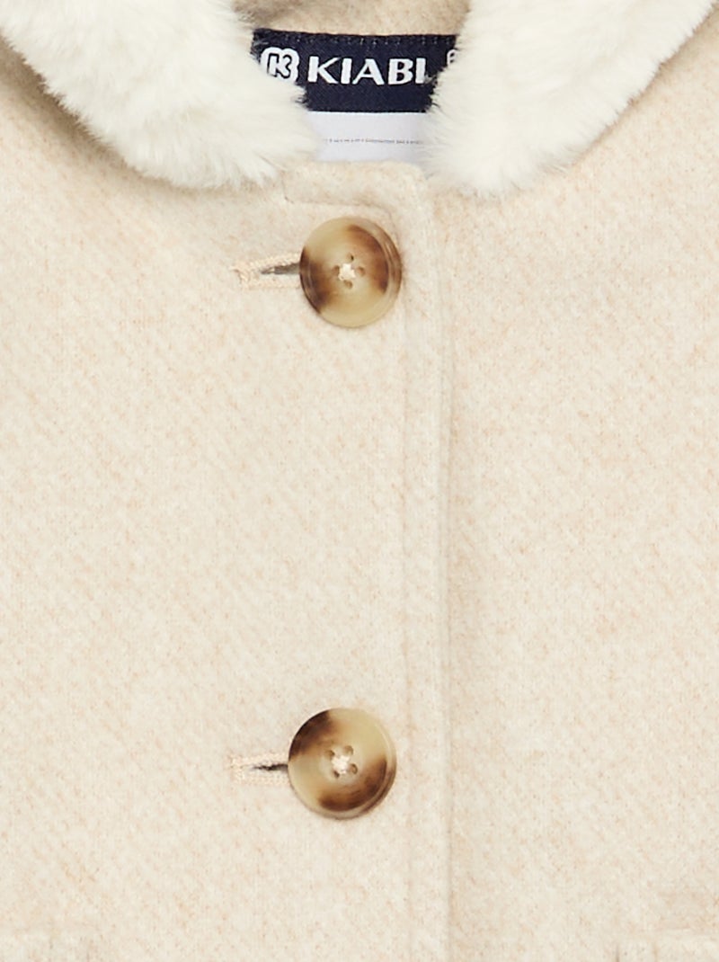 Cappotto effetto lana foderato in pelliccia sintetica Beige - Kiabi