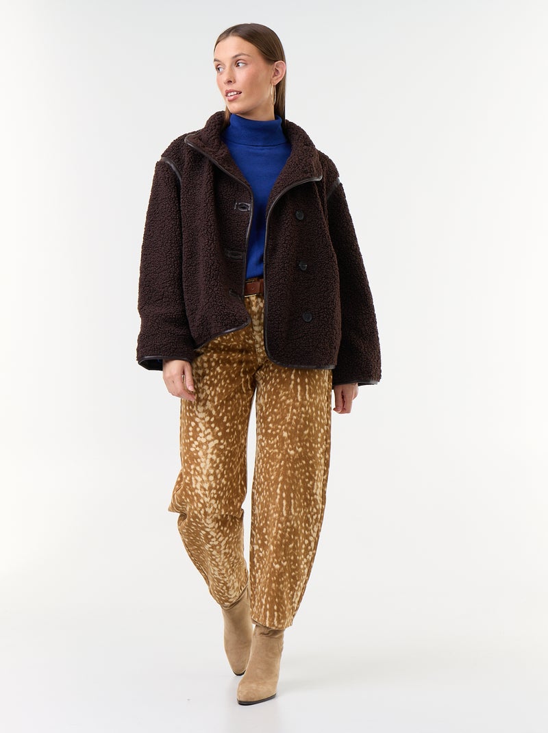 Cappotto effetto montone con bordi a contrasto Marrone - Kiabi