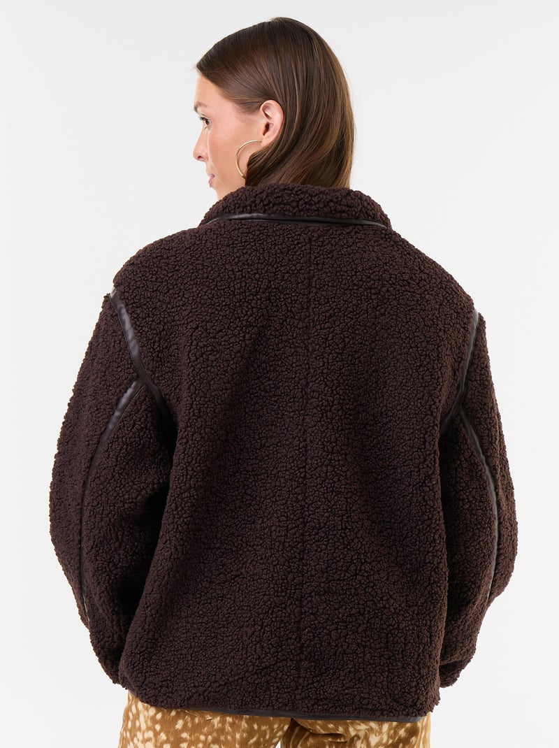 Cappotto effetto montone con bordi a contrasto Marrone - Kiabi
