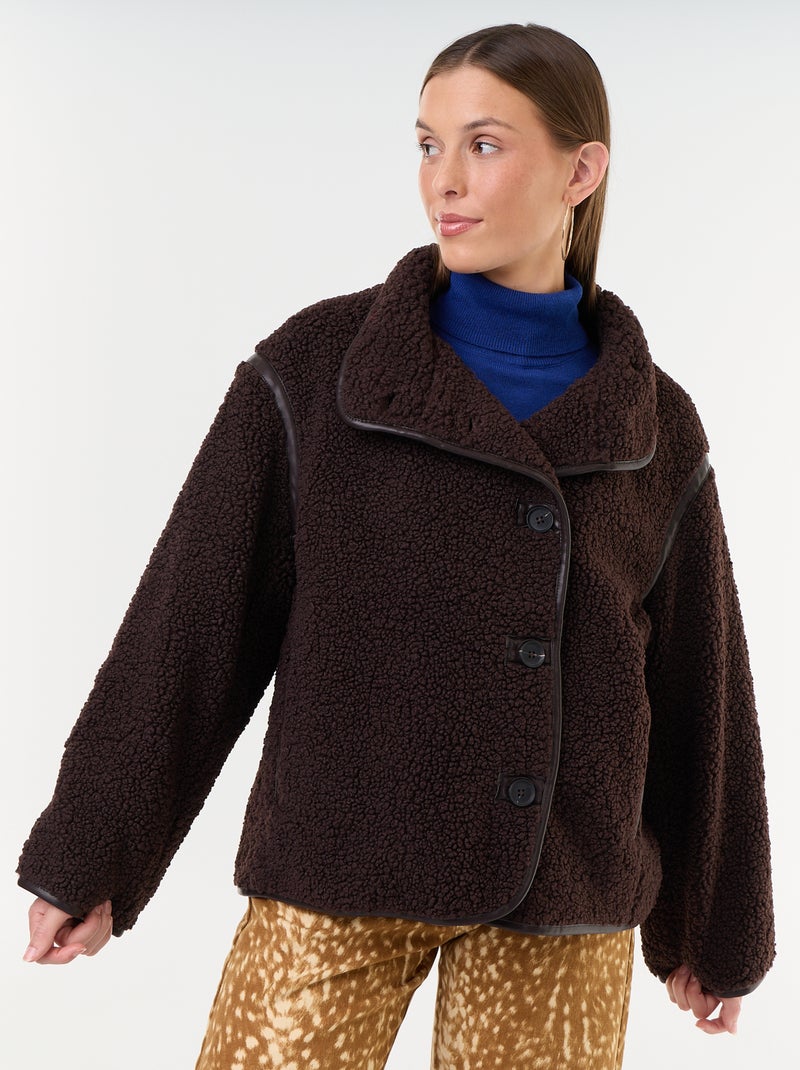 Cappotto effetto montone con bordi a contrasto Marrone - Kiabi