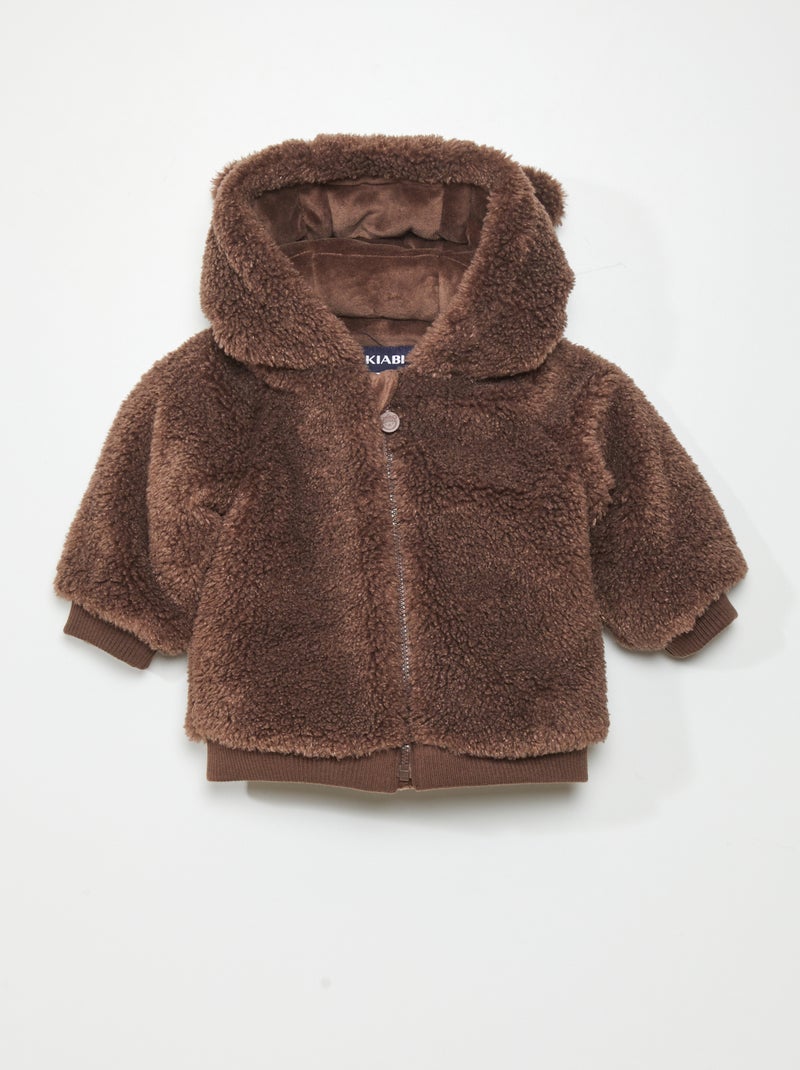 Cappotto effetto montone con cappuccio MARRONE - Kiabi