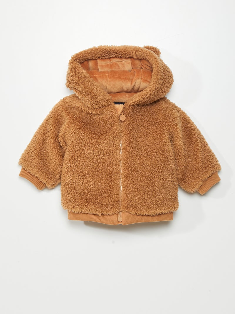 Cappotto effetto montone con cappuccio MARRONE - Kiabi
