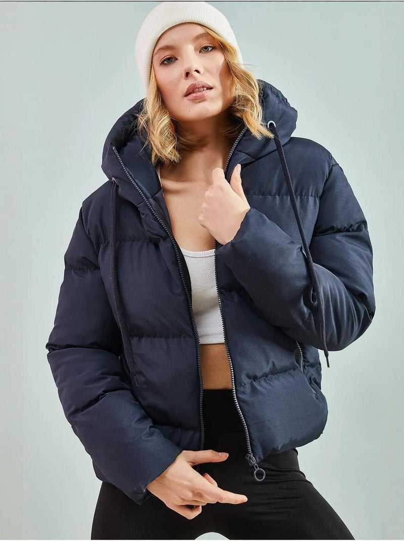 Cappotto imbottito con cappuccio lucci Blu marino - Kiabi