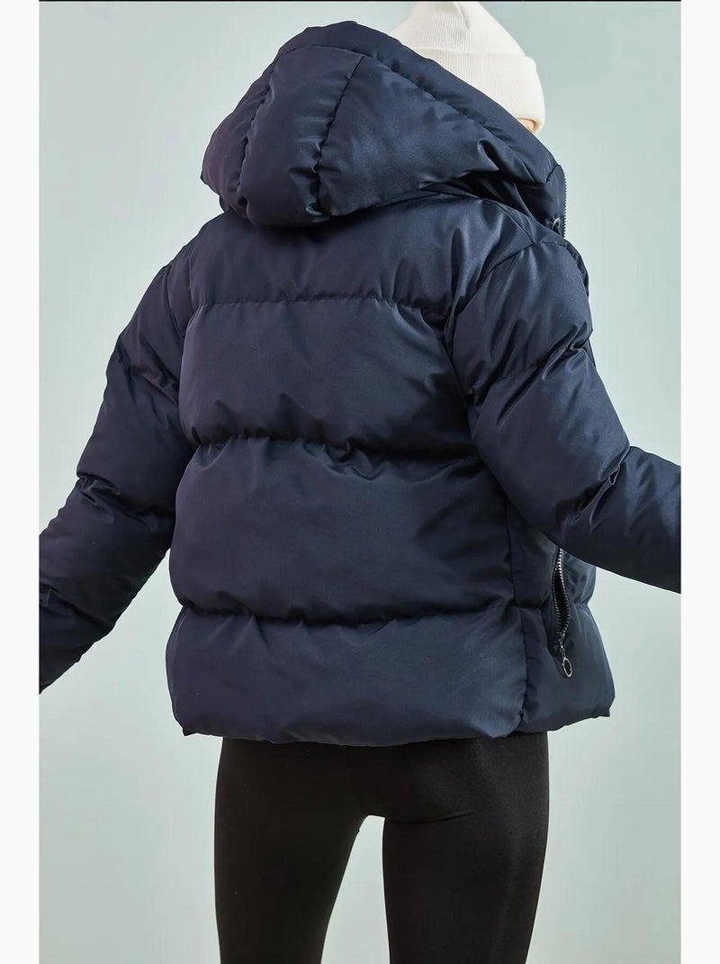 Cappotto imbottito con cappuccio lucci Blu marino - Kiabi