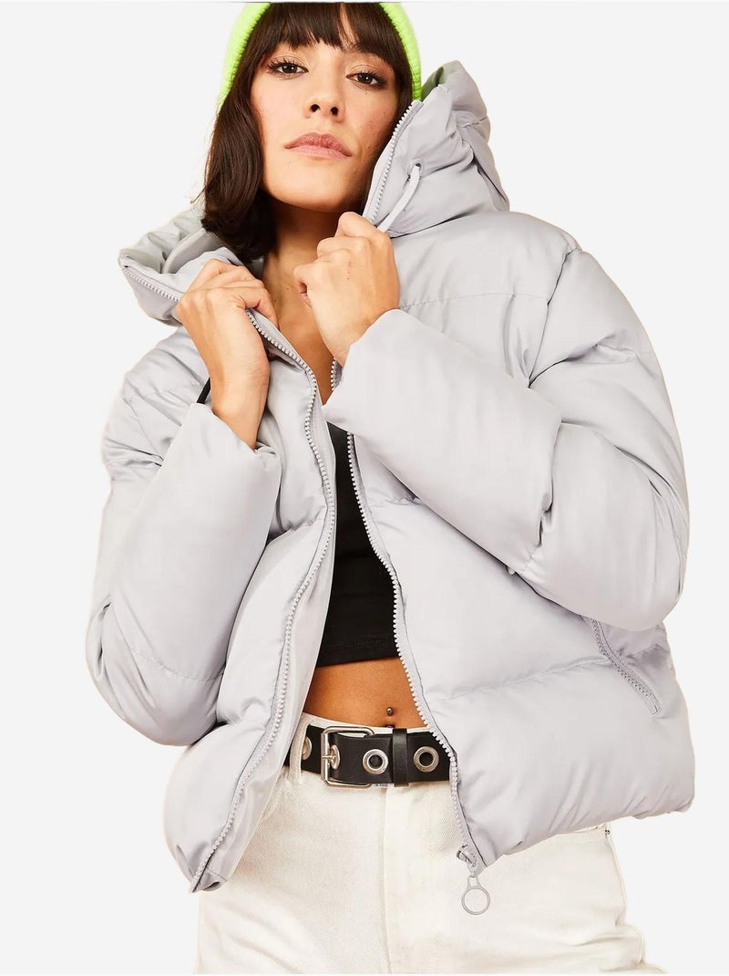 Cappotto imbottito con cappuccio lucci Grigio chiaro - Kiabi