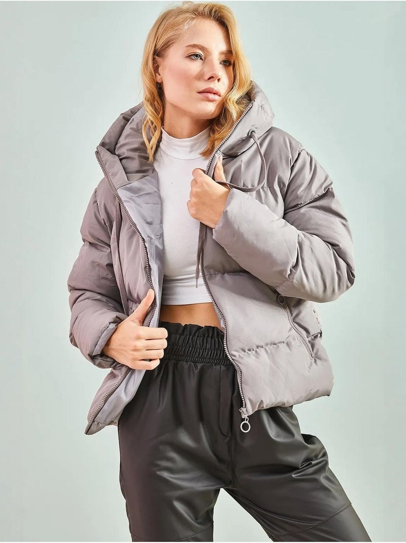 Cappotto imbottito con cappuccio lucci Grigio - Kiabi