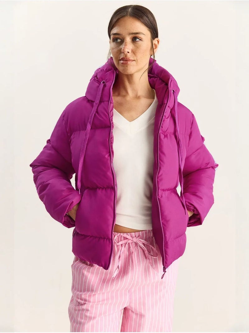 Cappotto imbottito con cappuccio lucci Magenta - Kiabi
