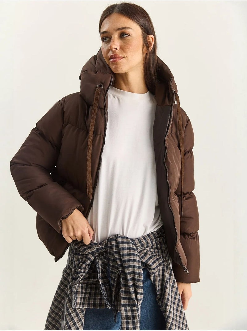 Cappotto imbottito con cappuccio lucci Marrone scuro - Kiabi