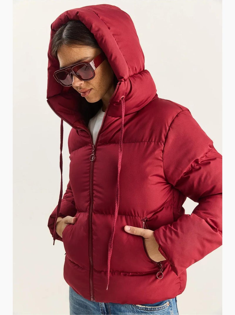 Cappotto imbottito con cappuccio lucci Rosso granata - Kiabi
