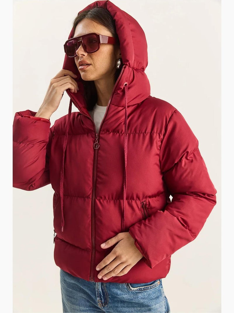 Cappotto imbottito con cappuccio lucci Rosso granata - Kiabi