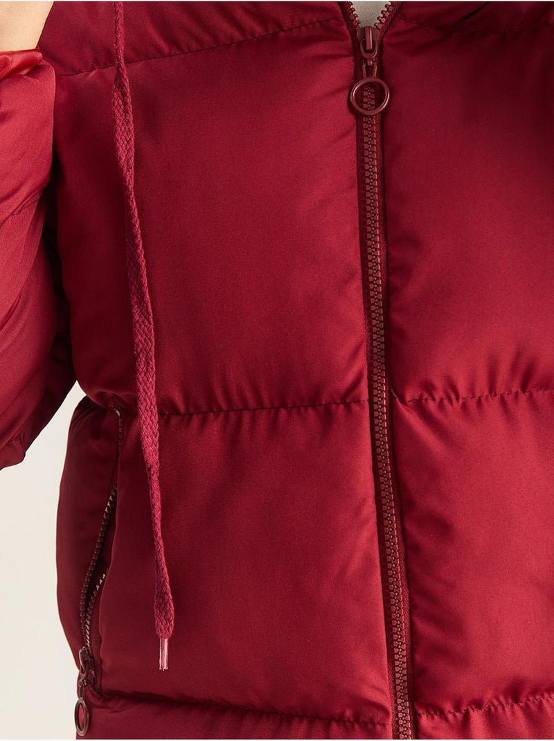 Cappotto imbottito con cappuccio lucci Rosso granata - Kiabi