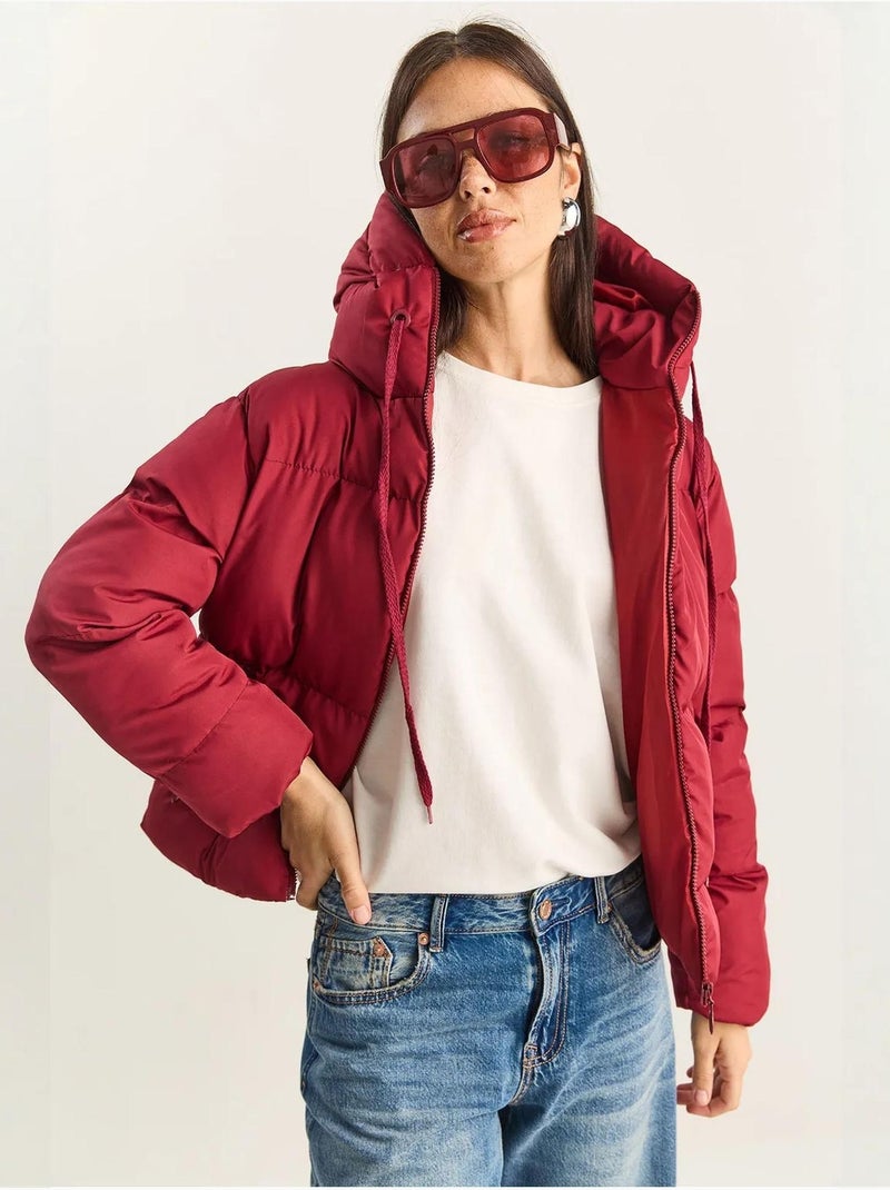Cappotto imbottito con cappuccio lucci Rosso granata - Kiabi