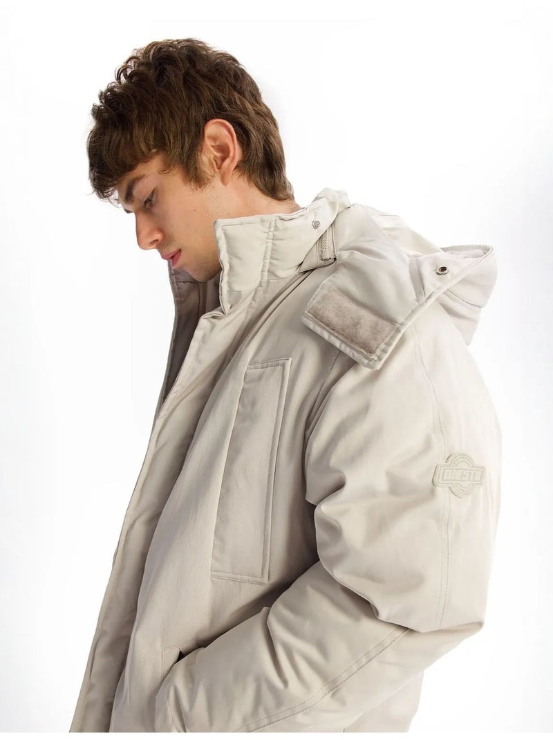 Cappotto imbottito spesso con cappuccio, zip e tasche giesto Grigio chiaro - Kiabi