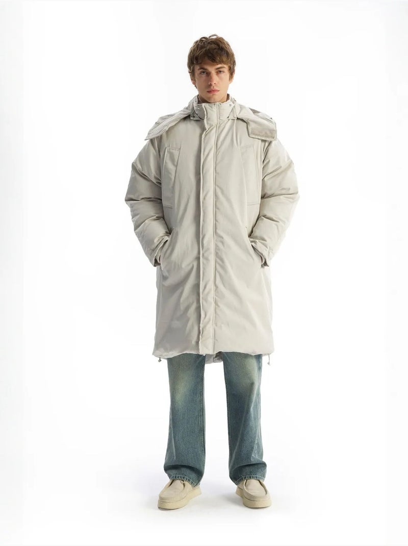 Cappotto imbottito spesso con cappuccio, zip e tasche giesto Grigio chiaro - Kiabi