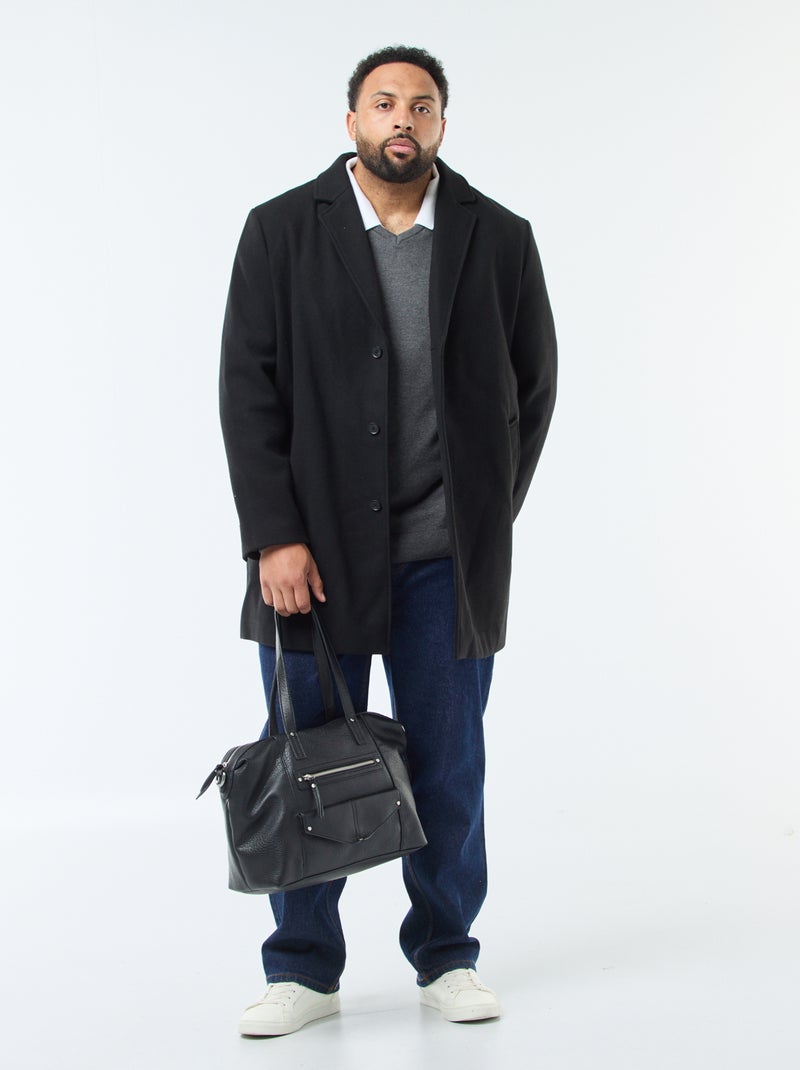 Cappotto in lana con collo a rever Nero - Kiabi