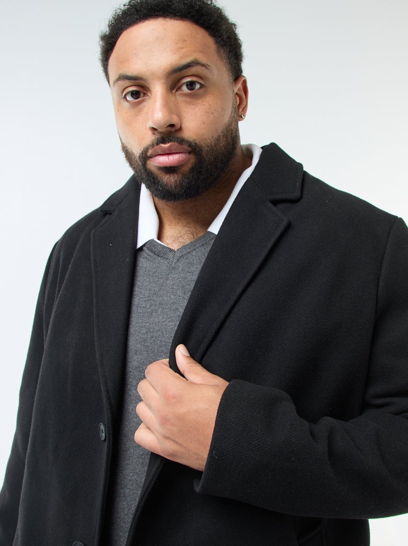 Cappotto in lana con collo a rever Nero - Kiabi